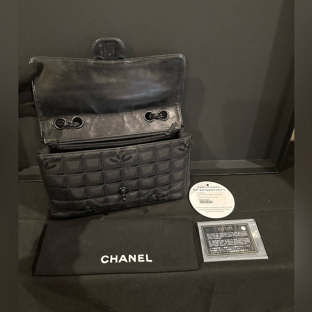 Chanel Bag, Black Straps, New Travel Line Chain Shoulder Nylon Jacquard Leather - Picture 4 of 5